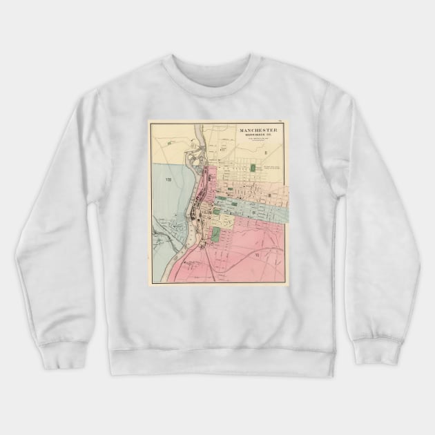 Vintage Map of Manchester New Hampshire (1877) Crewneck Sweatshirt by Bravuramedia